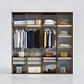 Modern Wardrobe With Gold Frame Glass Doors Hanging Clothes Folded Garments And Storage Drawers