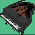 Elegant Black Grand Piano with Open Lid and White Keys on Light Green Background