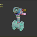 Industrial Flow Meter With Blue Digital Display And Silver Metal Flange Body
