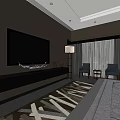 Luxurious Modern Hotel Guest Room With King Size Bed Patterned Rug And Armchairs