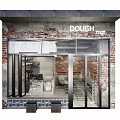 Industrial Restaurant Interior Design With Exposed Brick Wall And Marble Bar Counter