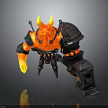 Armored Flame Demon Warrior With Red Orange Fire Body Yellow Horns And Hammer Weapon