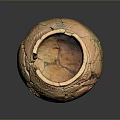Ancient Handcrafted Clay Sculpture with Intricate Carved Patterns and Cracked Texture Design