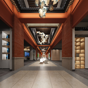 New Chinese Aisle Hall Corridor 3d model