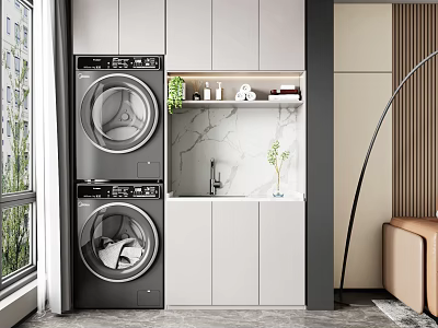 modern balcony laundry cabinet washer dryer 3d model