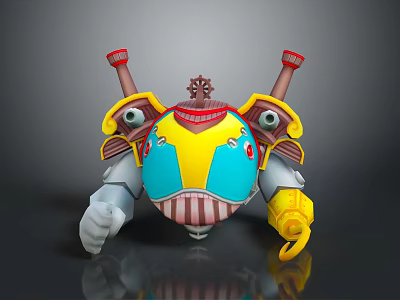 3D Game Movie Character Featuring Yellow Blue Body Red Decorations Round Eyes and Cannon Structures 3d model