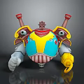 3D Game Movie Character Featuring Yellow Blue Body Red Decorations Round Eyes and Cannon Structures