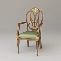 Elegant Wooden Armchair With Carved Backrest Green Padded Seat And Gold Accents