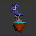 Colorful 3D Fantasy Mushroom Sculpture With Blue Purple Caps Red Base And Light Blue Details