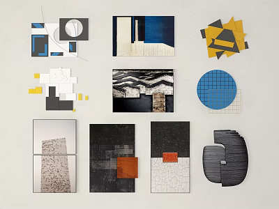 Abstract Geometric Collage Artworks With Colorful Shapes And Textures On White Background 3d model