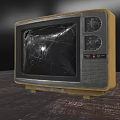Vintage Television With Cracked Screen Yellow And Silver Casing Classic Design