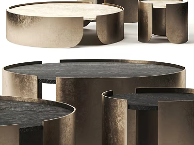 Modern Round Coffee Tables With Metal Frames Light Dark Wooden Tops Various Sizes 3d model