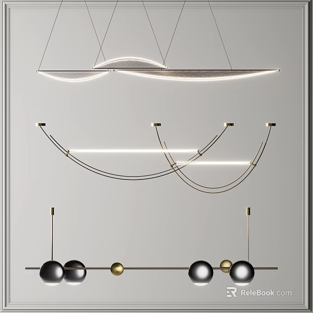 Modern Contemporary Chandeliers With Curved Linear Metal Frames And Sphere Details 3d model 