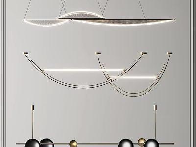 Modern Contemporary Chandeliers With Curved Linear Metal Frames And Sphere Details 3d model