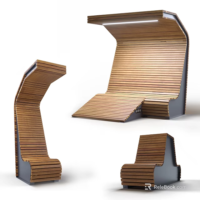 Modern Curved Wooden Leisure Chair With Natural Wood Slats And Ergonomic Design 3d model 