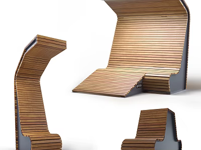 Modern Curved Wooden Leisure Chair With Natural Wood Slats And Ergonomic Design 3d model