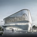 Modern Cultural Center Building With Curved Glass Facade Metal Structure And Plaza 3d model