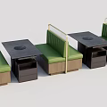 Modern Restaurant Booth Seating With Green Cushions Wooden Frames Black Table Tops