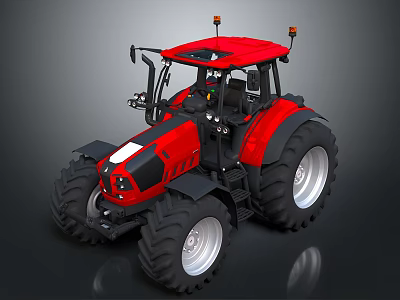 Modern Red Tractor Working On Farmland Terrain For Agricultural Use 3d model