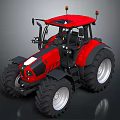 Modern Red Tractor Working On Farmland Terrain For Agricultural Use