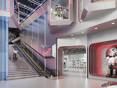 Modern Mall Interior Design With Staircase Escalator Glass Facade And Bright Lighting 3d model
