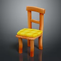 Wooden Chair Design With Yellow Checkered Seat Cushion And Simple Backrest Structure