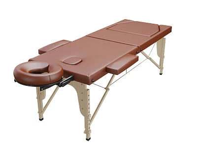 Sturdy Brown Leather Massage Table With Foldable Metal Frame Headrest And Armrests 3d model