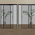 Modern Sliding Doors With Gold And Black Frames Glass Panels Interior Design 3d model