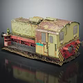 Vintage Rusted Train Model With Green and Red Paint And Old Style Details