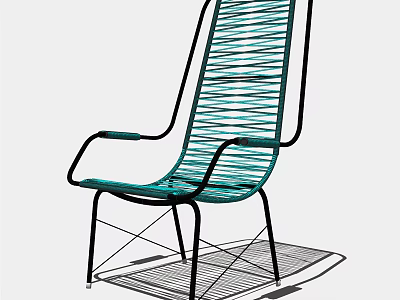 Teal Modern Leisure Chair With Metal Frame Woven Strips Armrests And Sturdy Base 3d model