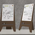 Two Brown Display Boards Featuring Charts Graphics and Business Data Against Grey Wall 3d model