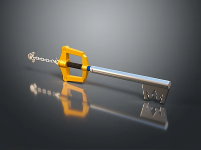Practical Hardware Tools Key With Yellow Handle Silver Keychain And Sturdy Design 3d model