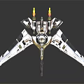 Futuristic Spaceship Model With White Gold Streamlined Design Wing Structure And Detailed Cockpit