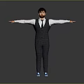 A Man In Checkered Vest And Pants With White Shirt And Blue Shoes Arms Outstretched