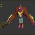 Orange Muscular Creature With Beard Black Fur Holding Wooden Mallet And Green Shorts