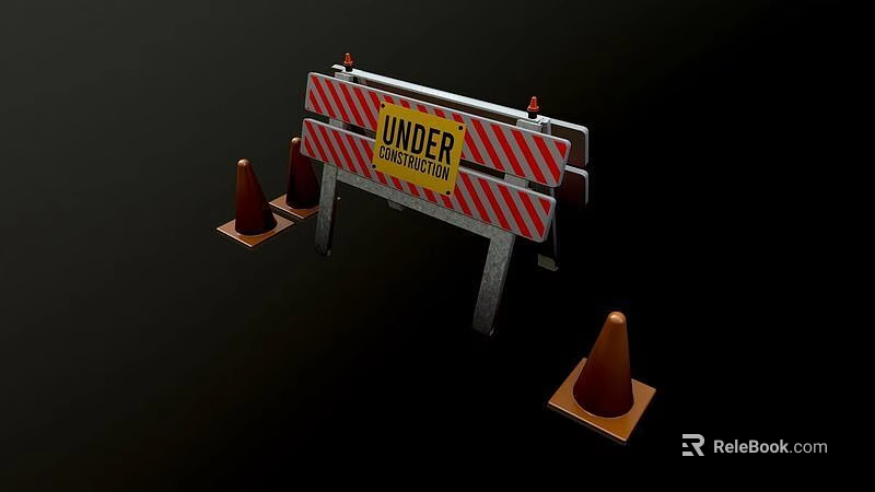Road Construction Barriers With Under Construction Signs And Traffic Cones 3d model 
