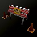Road Construction Barriers With Under Construction Signs And Traffic Cones