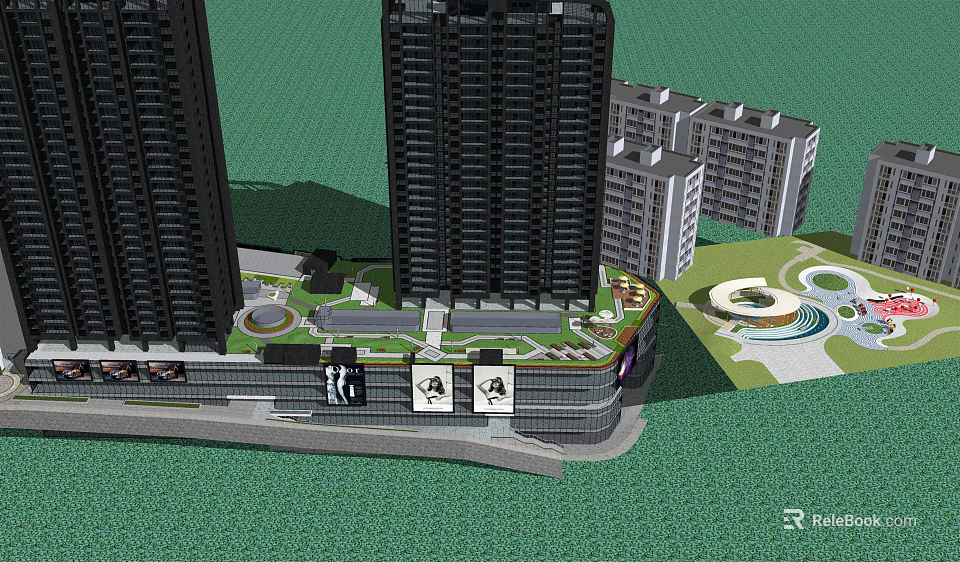 Residential Complex Urban Design With Tall Buildings Low Rise Structures And Green Spaces 3d model 