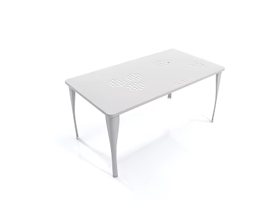 White Modern Desk With Perforated Patterns And Slim Legs Design 3d model
