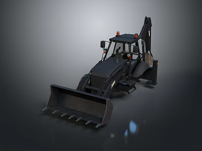 Black Utility Vehicle with Front Loader Bucket Excavator Arm and Cab 3d model