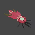 Red Mechanical Device With Glowing Green Core Yellow Accents And Black Spikes