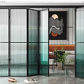 Modern Textured Glass Folding Doors As Room Divider In Interior Dining Space With Art