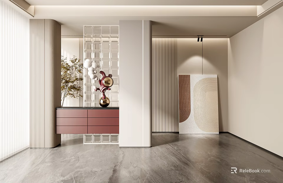 Modern Entryway Side Cabinet With Decor In Minimalist Space 3d model