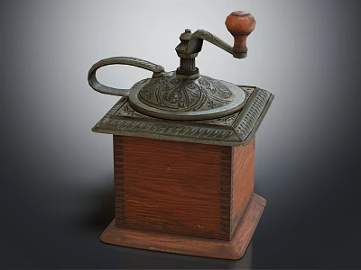 Vintage Manual Coffee Grinder With Wooden Base And Metal Top Kitchen Appliance 3d model