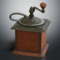 Vintage Manual Coffee Grinder With Wooden Base And Metal Top Kitchen Appliance