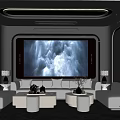 Modern Luxury KTV Interior Design With Large Screen White Sofas And Ambient Lighting 3d model