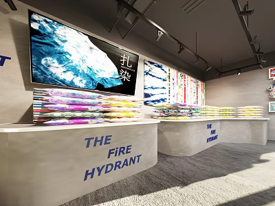 THE FIRE HYDRANT Tie Dye Specialty Store With Colorful Display Counters And Large Screen 3d model