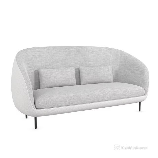 Gray Fabric Multi Seater Sofa With Two Cushions And Black Legs 3d model