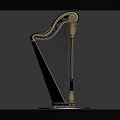 Elegant Golden Harp Musical Instrument With Intricate Carvings And Transparent Stable Base