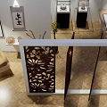 Interior Space Layout With Display Shelves Furniture Decorative Plants And Floor Design